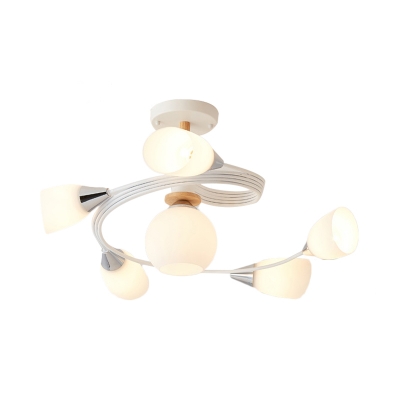 Curve Bedroom Semi Flush Ceiling Light Metal 4/6 Light Modern Flush mount Light in Multicoloured