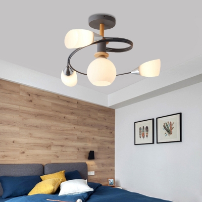 Curve Bedroom Semi Flush Ceiling Light Metal 4/6 Light Modern Flush mount Light in Multicoloured