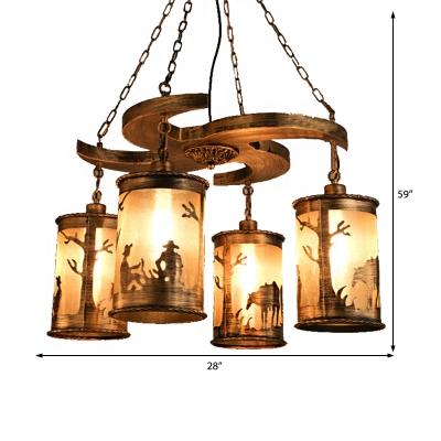 Cyclone Pendant Light Fittings Rustic Wood and Iron 4 Light Hanging Light Fixtures in Olde Bronze for Dining Room