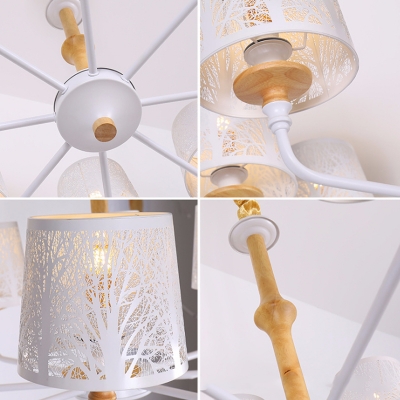 Empire Shade Chandelier Lighting with Etched Tree Design Modern Metal White Hanging Lamp