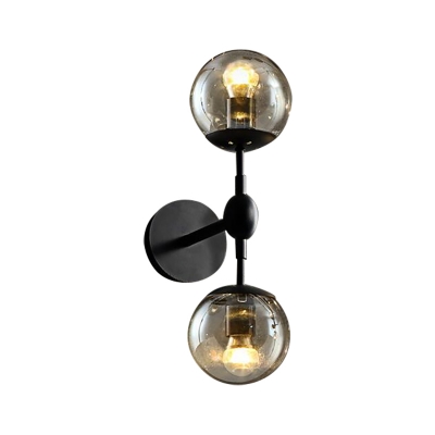 Global Wall Mounted Light Modern Black and Iron Wall Sconce Light with Tea Glass Shade for Foyer