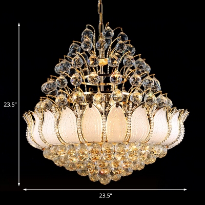 Gold Crystal Ball Ceiling Lights Contemporary Metal Lotus Hanging Lights for Indoor