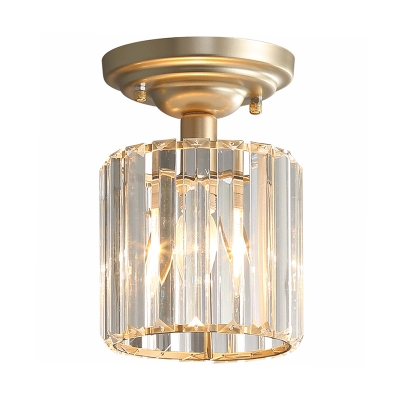 Gold Crystal Cylinder Semi Flush for Corridor, Modern Metal 1 Light Semi Flush Ceiling Lights