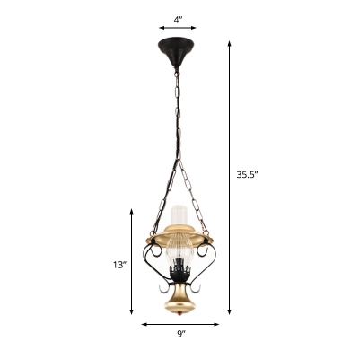 Lantern Ceiling Pendant Nautical Iron and Glass 1-Light Chain Hung Pendant for Coffee Shop