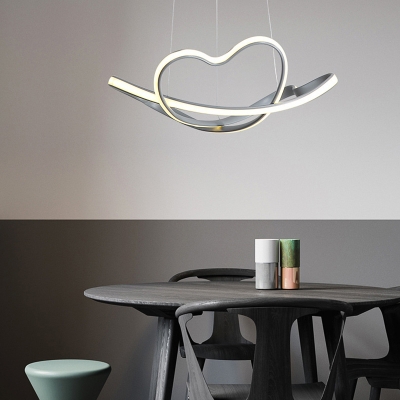 Loving Heart Hanging Ceiling Light Modern Simple Led Acrylic Chandelier Lighting in Gray