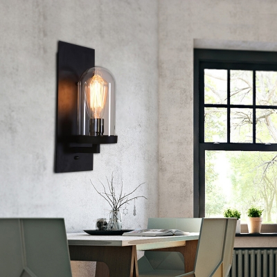 Marble/Glass Wall Lamp Modern 1 Light Cylinder Wall Mounted Lamp in Black for Corridor