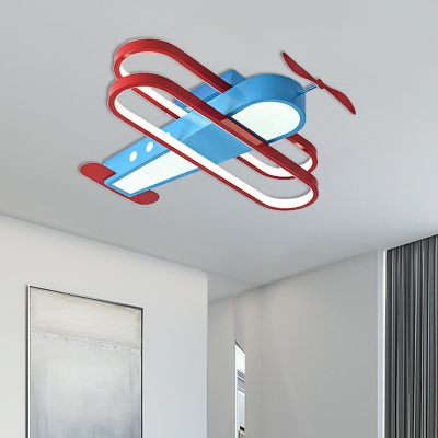 Metal Biplane Led Flush Ceiling Light Cartoon Kids Flush Mount Lighting in Blue/Gray