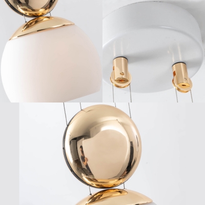 Mid Century Modern Dome Pendant Light Opal Glass 1 Light Suspension Light in Gold/Rose Gold