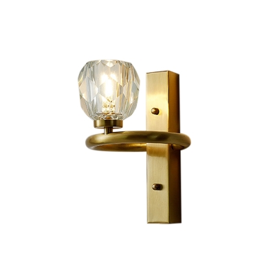 Mid Century Modern Shaded Wall Lamps Metal and Crystal 1 Light Wall Light Fixture in Brass for Corridor