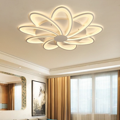 Modern Floral Flushmount Lighting Acrylic White Led Flush Ceiling Light with Round Canopy