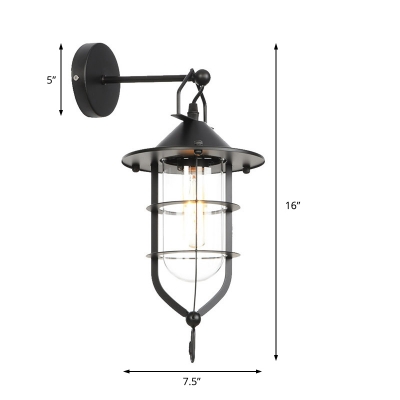 Nautical Caged Wall Sconce Lamp Iron Wall Light Fixture with Clear Glass Shade for Foyer