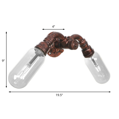 Rust Sconce Lighting Fixtures Antique Glass and Steel 2-Light Pipe Sconce Lights for Foyer