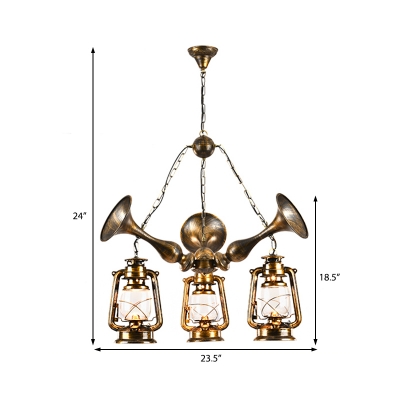 Trumpet Chandelier Lighting Fixture Coastal Steel Lantern Chandelier in Antique Brass for Living Room