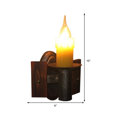 1 Bulb Candle Wall Sconce Light Country Metal Wall Sconce Light Fixture with Wood for Foyer