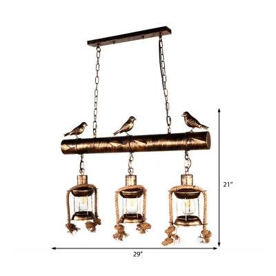 3-Light Island Pendant Lights Metal Caged Ceiling Light Fixtures with Bird Decoration over Kitchen Island