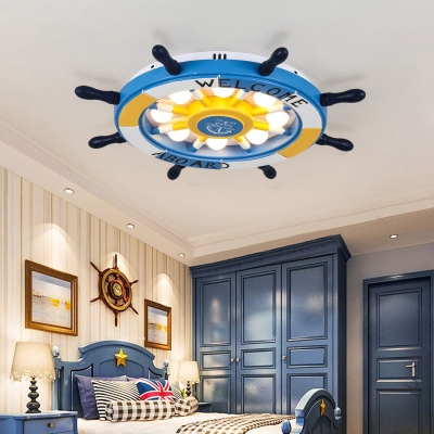 8 Bulbs Rudder Flush Lighting Nautical Style Wood Ceiling Flush Mount for Boys Bedroom
