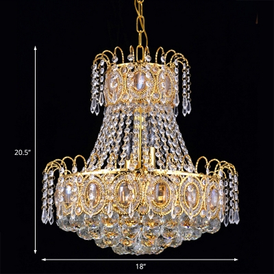 8 Lights Candle Pendant Ceiling Lights Traditional Crystal Bead Pendant Light Fixtures in Gold