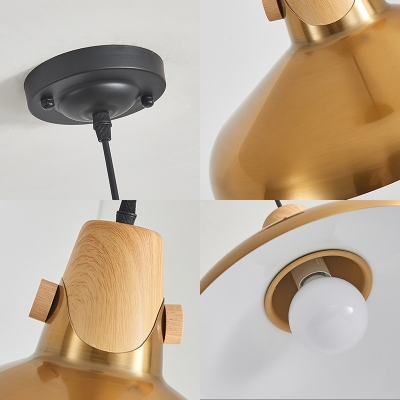 Aged Brass Single Pendant Light with Metal Shade Mid Century Modern Hanging Ceiling Light