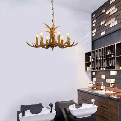 American Country Antlers Chandelier Resin Hanging Light in Gold for Coffee Shop Restaurant