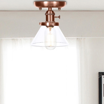 Antique Creative Semi Flush Light Iron and Glass 1 Head Ceiling Fixture in Antique Copper for Bedroom