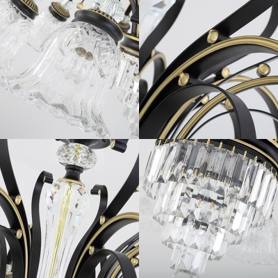 Black Bell-Shaped Chandelier Light Modern Crystal Metal 6 Lights Hanging Pendant Lights for Dining Room