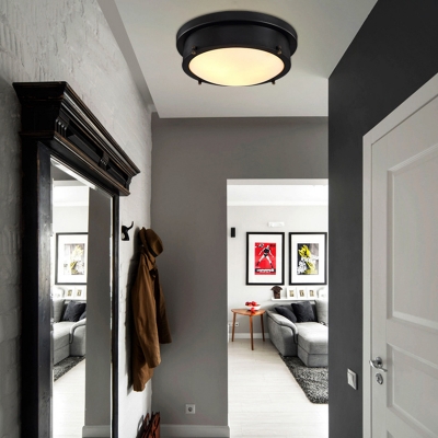 Black Round Flush Mount Modern Metal Glass Flush Mount Ceiling Light for Bedroom Living Room