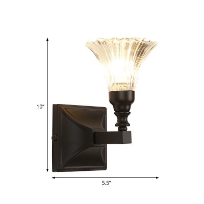Black Wall Sconce Light Modern Frosted Glass Iron 1 Head Wall Lamp Sconce with Cone Shade for Foyer