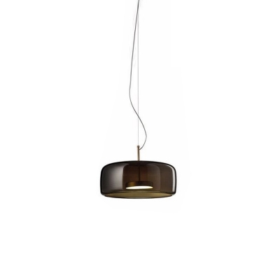Brass Disk Pendant Light with Glass Shade Led Mid Century Modern Hanging Lamp for Dining Room