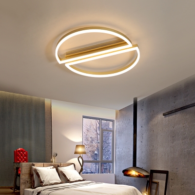 Brushed Gold Circular Ceiling Light Modernism Metal 2-Led Flush Mount Ceiling Light