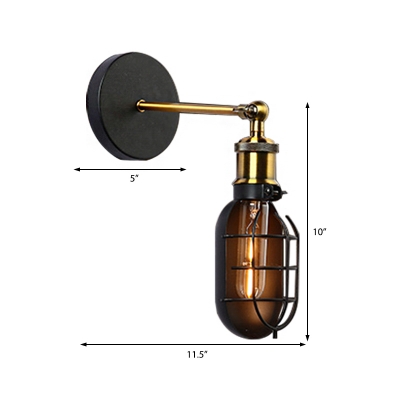 Cage Wall Mounted Light Loft Metal 1 Light Wall Sconce Lighting in Brass and Black for Bedroom