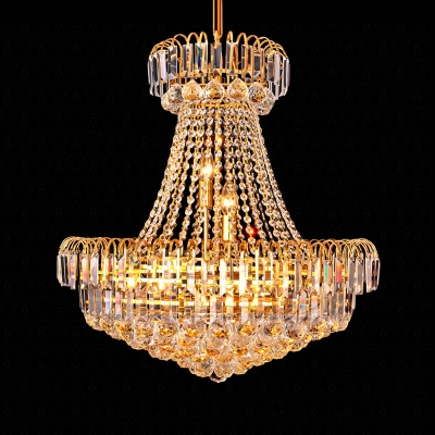 Candle Pendant Ceiling Lights for Villa, Traditional Crystal Bead Pendant Light Fixtures in Gold