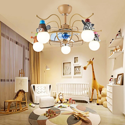 Cartoon Little Animals Ceiling Chandelier Iron and Acrylic 5 Light Ceiling Fan for Baby Kids Bedroom