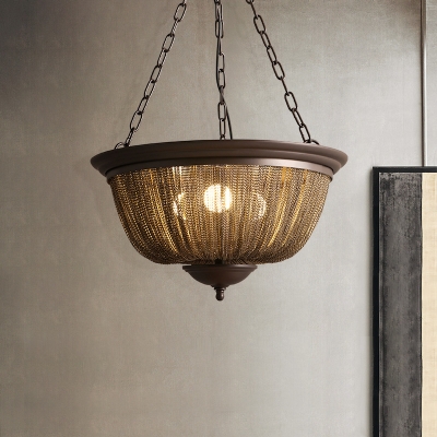 Chain Chandelier Lighting Retro Loft Style 3 Lights Metal Hanging Lamp in Bronze