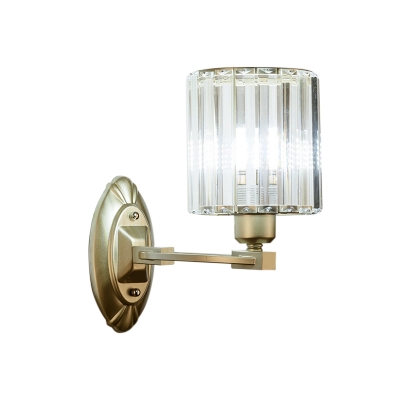 Champagne Silver Sconce Light Modern Metal Crystal Shade Wall Sconce Light Fixture for Bedroom