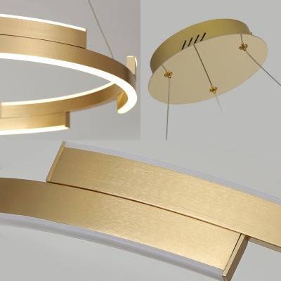 Circle Ring Hanging Pendant Light Post Modern Metal Led Living Room Chandelier in Gold