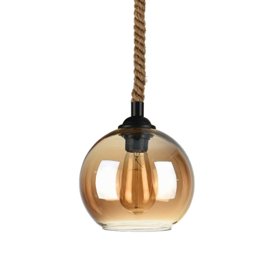Clear/Amber Glass Ceiling Pendant Lights for Indoor, Rustic 1 Head Global Hanging Pendant Lights with Rope