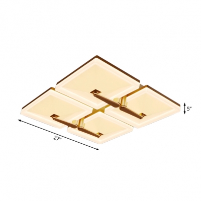 Contemporary Champagne Gold Flush Lighting with Square Shade 2/4/6 Lights Metal Ceiling Light Fixture