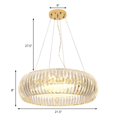 Contemporary Round Hanging Light Crystal and Glass 6 Heads Lighting Fixture for Living Room