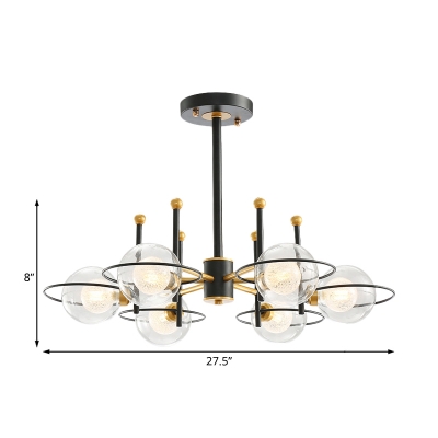 Contemporary Spherical Hanging Ceiling Light Clear Glass Bedroom Chandelier in Gold