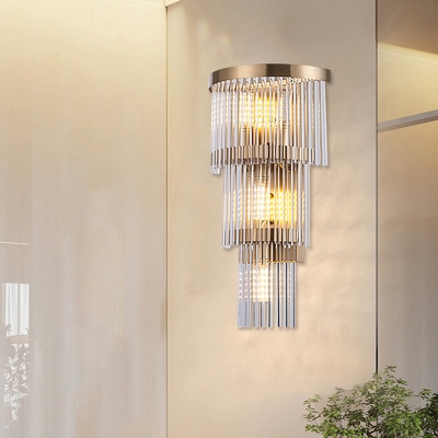 Crystal Fringe Wall Lighting Modern Metal 2/3 Tiers Sconce Light Fixture for Living Room and Bedroom