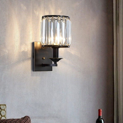 Crystal Fringe Wall Sconce Light Mid Century Metal 1 Head Cylinder Wall Lamp Sconce for Bedside