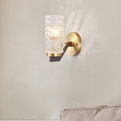 Cylinder Wall Sconce Light Mid Century Modern Metal Glass Wall Lamp Sconce in Brass for Indoor
