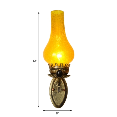 Drop Wall Mounted Light Industrial Crackle Glass 1-Light Sconce Light Fixture in Antique Brass