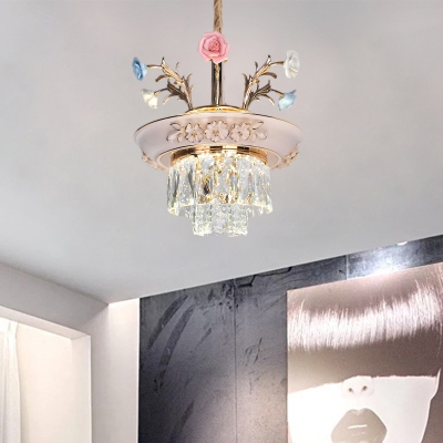 Flower Pendant Lighting French Country Crystal and Ceramic Ceiling Pendant for Bedroom and Living Room