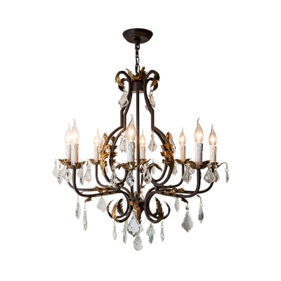 French Style Chandelier Light with Candle Metal Multi Light Pendant with Clear Crystal