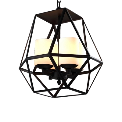 Geometric Cage Ceiling Chandelier Pendant Contemporary Iron Ceiling Chandelier with Milk White Glass Shade for Indoor