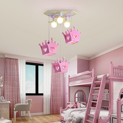 Girls Room Crown Ceiling Light Wood 6 Bulbs Flushmount Light with Adjustable Cord