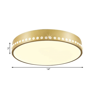 Gold Drum Ceiling Flush Mount Light Nordic Metal Ceiling Lamp with Clear Crystal Bead