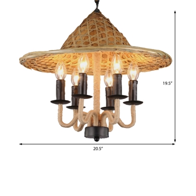 Hand Woven Pendant Chandelier Rustic Metal 6 Heads Hanging Chandelier Light with Rope for Restaurant Bar