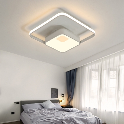 Nordic Style Square Flush Lamp Metal Integrated Led Bedroom Ceiling Flushmount